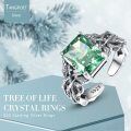 wholesale 925 Sterling Silver Adjustable Ring With Green Cz Crystal And Leaves Detail-0-5