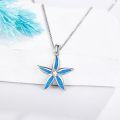 wholesale 925 Sterling Silver Blue Opal Starfish Pendant Necklace for Women Girls Gifts-0-2