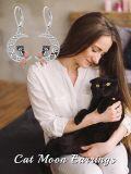 wholesale 925 Sterling Silver 925 Cute Cat Mermaid Moon Dangle Earrings - Adorable Animal Jewelry for Women-0-5