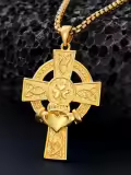 wholesale Gold Celtic Knot Claddagh Heart Cross Pendant Necklace Wholesale for Men & Women - Religious  Set w/ 24 Rope Chain and Box Packaging-0-4