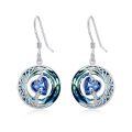 wholesale 925 Sterling Silver Purple Heart & Blue Swarovski Crystals Round Drop Earrings for Women-0-35