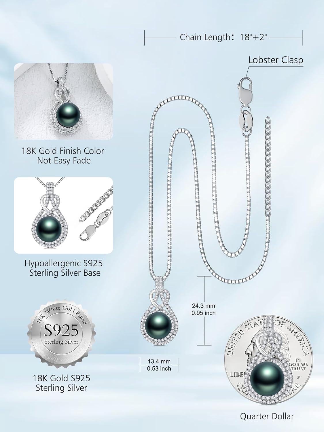 wholesale 925 Sterling Silver & White Gold-Plated Teardrop Black Pearl Pendant Necklace for Women-0-4