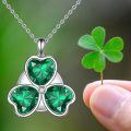 wholesale 925 Sterling Silver Shamrock Clover Pendant Necklace Green Heart Crystal For Women-0-4