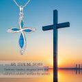 wholesale 925 Sterling Silver Blue and White Opal Cross Pendant Necklace for Women-0-1