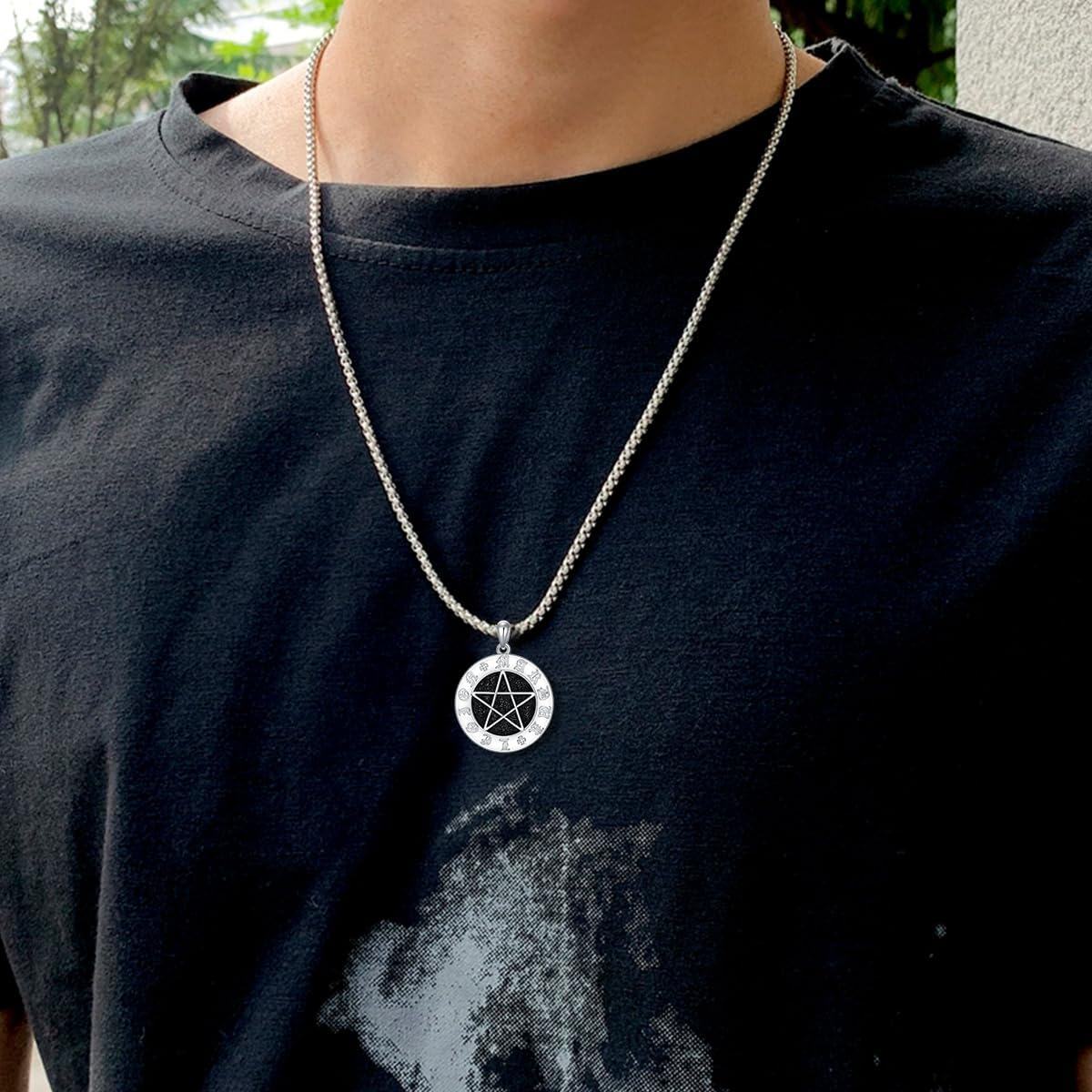 Sterling Silver Pentagram Necklace Pentacle Pendant for Men Women-0-2