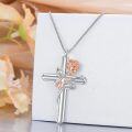 wholesale 925 Sterling Silver Rose Cross Urn Necklace with Ashes for Human Pets Cremation Jewelry-0-3