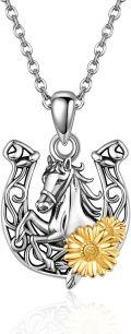 wholesale 925 Sterling Silver 925 Horse & Daisy Flower Horseshoe Pendant Necklace for Women and Men-0-0