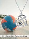 wholesale 925 Sterling Silver Engraved Volleyball Heart Cross Pendant Necklace for Women-0-1