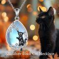 wholesale 925 Sterling Silver Teardrop Moonstone Black Cat Star Pendant Necklace-0-5