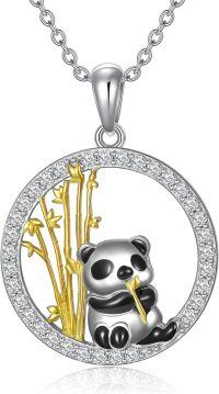 wholesale 925 Sterling Silver Cat & Panda Charm Circle Pendant Necklace for Women's Gifts-Panda Necklace