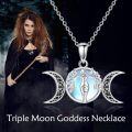 wholesale 925 Sterling Silver Triple Moon Goddess Amulet Necklace with Blue Stone Pagan Jewelry for Women-0-2