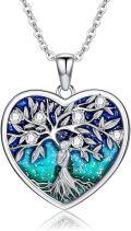 wholesale 925 Sterling Silver Heart-Shaped Tree of Life Pendant with Blue and Green Enamel & Cubic Zirconia - Mother Daughter Family Tree s for Mom/Daughter/Grandma-0-0