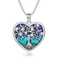 wholesale 925 Sterling Silver Heart-Shaped Tree of Life Pendant with Blue and Green Enamel & Cubic Zirconia - Mother Daughter Family Tree s for Mom/Daughter/Grandma-Tree of Life Mother Daughter