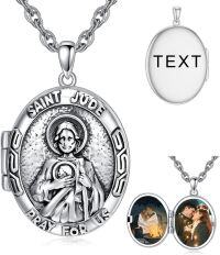 wholesale Sterling Silver Photo Locket Saint Pendant Necklace Religious Jewelry Gift-Customized Text St Jude-Customized Photos St Jude-Customized Photos+Test St Jude-Locket Only St Jude