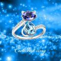 wholesale 925 Sterling Silver Crystal Cat Ring with Swarovski Blue Purple Stones, Adjustable Size-0-5