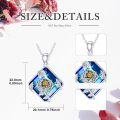 wholesale 925 Sterling Silver Blue Crystal Birth Flower Necklace for Women - Square Shape Pendant -0-4