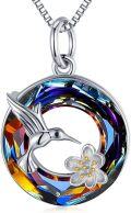 wholesale 925 Sterling Silver Multicolor Crystal Hummingbird Flower Pendant Necklace for Women-0-0