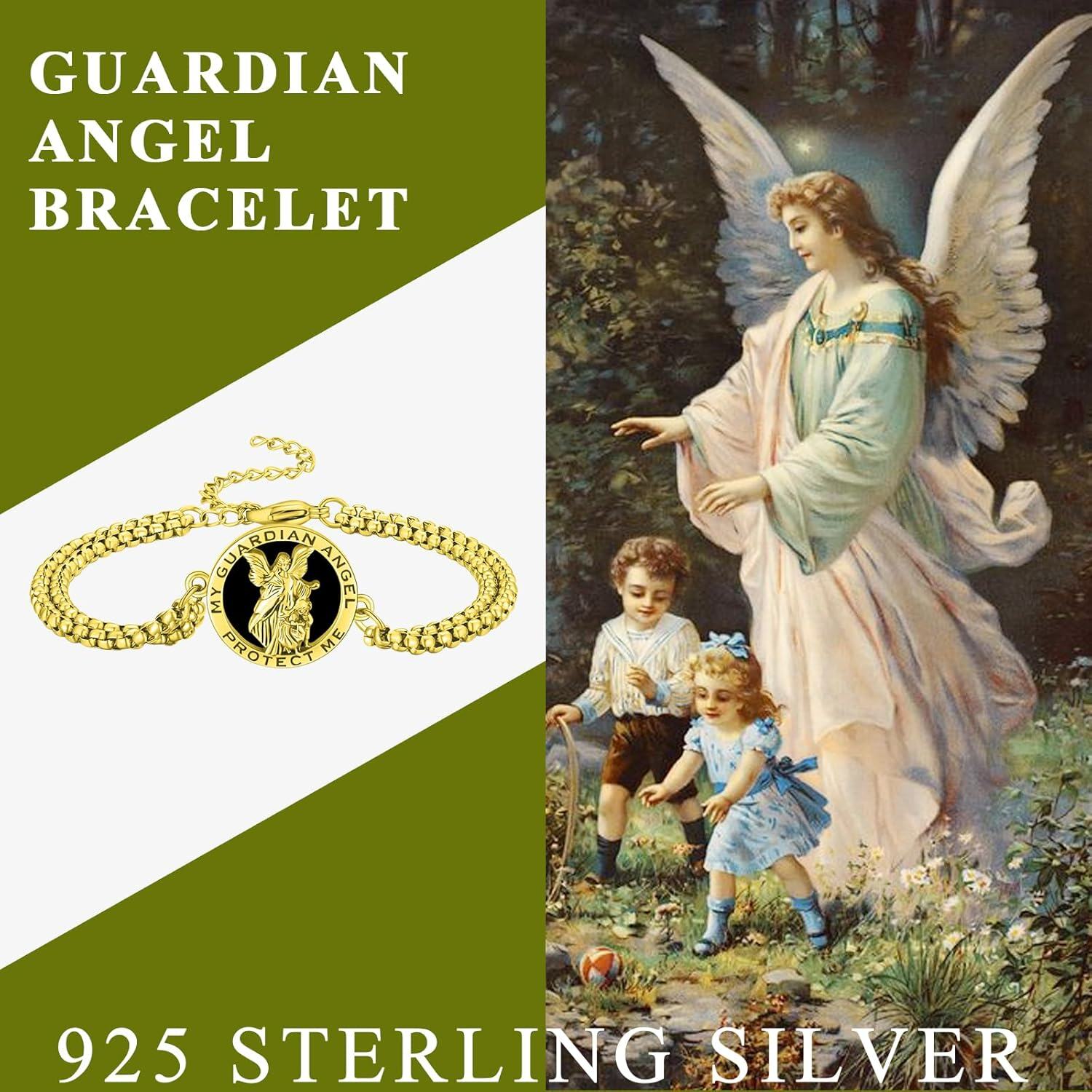 Gold 925 Sterling Silver My Guardian Angel Protect Me Charm Bracelet-0-1