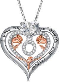 wholesale Sterling Silver Rose Pendant Necklace A Z Initial Letter Heart Jewelry for Women Valentine Mother s Day Birthday Gifts for Her-Letter O