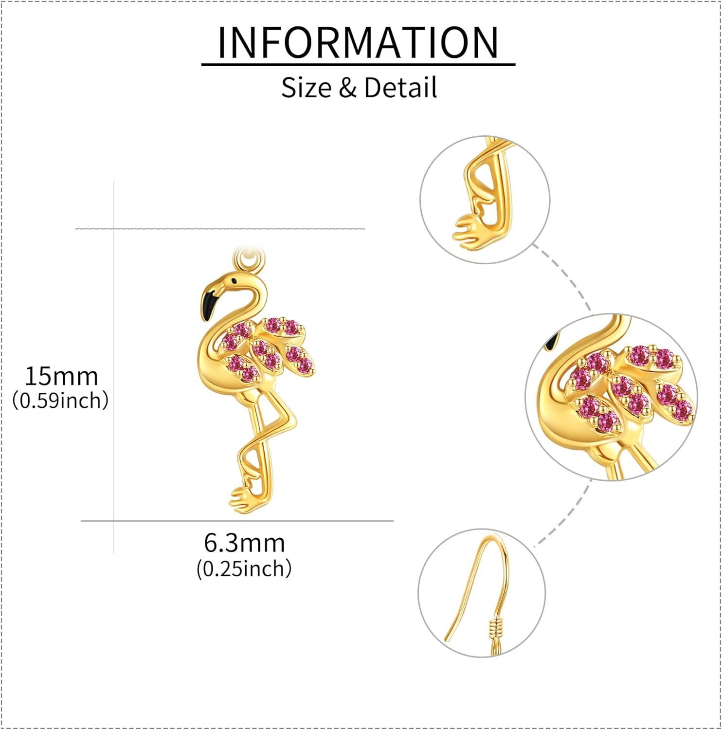 wholesale 14K Gold Flamingo Shape Pink Crystal Drop Earrings 14K Gold  s for Her-0-3
