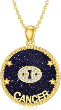 wholesale 14k Gold Plated Blue Sandstone Zodiac Necklace 12 Constellation Pendant for Women-Cancer (6.21-7.21)
