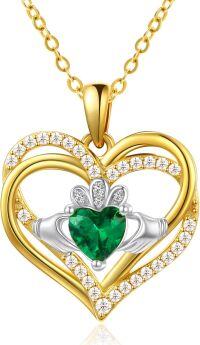wholesale 925 Sterling Silver Cubic Zirconia Claddagh Heart Pendant Necklace for Women, 21mm, 18+2 Chain, Irish Jewelry Gift-Gold and Silver Hand