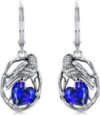 wholesale 925 Sterling Silver Birthstone Raven Heart Dangle Earrings for Women Mother s Day Gifts-September