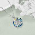wholesale 925 Sterling Silver Blue Crystal Flower and Frog Pendant Necklace for Women-0-3
