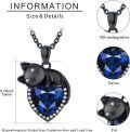 wholesale 925 Sterling Silver Blue Crystal Heart with Black Cat Charm Pendant Necklace for Women-0-4