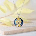 wholesale 925 Sterling Silver Blue Crystal Bee Flower Pendant Necklace-0-2