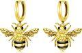 wholesale 925 Sterling Silver Honeybee Hoop Earrings with Yellow Crystal and Black Enamel Accents for Women Girls Gift Idea-0-0