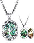 wholesale 925 Sterling Silver Tree of Life Oval Lockets with Abalone Shell Inlay Chain Necklaces for Women's Gift Set-0-0