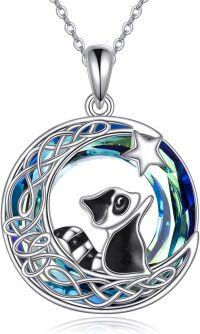 wholesale 925 Sterling Silver Blue Crystal Moonstone Raccoon Star Pendant Necklace-Crystal