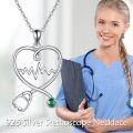 wholesale 925 Sterling Silver Green Crystal Stethoscope Heartbeat Pendant Necklace for Nurses Gifts-0-4