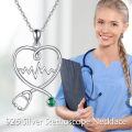wholesale 925 Sterling Silver Green Crystal Stethoscope Heartbeat Pendant Necklace for Nurses Gifts-0-4