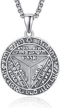 wholesale 925 Sterling Silver Onyx Witch's Knot Tetragrammaton Hecate Lilith Pendant Necklaces for Women Gothic Triple Moon Goddess Jewelry 24 Chain-D-Seventh Pentacle of Saturn(SILVER)