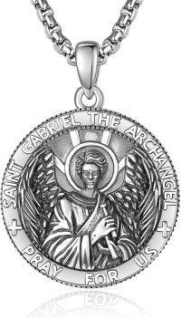 wholesale Sterling Silver Patron Saint Medal Amulet Necklace for Men 2 5mm 22 +2 Chain-A22-Saint Gabriel