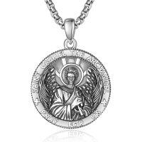 wholesale 925 Sterling Silver Patron Saint Medal Amulet Necklace for Men 2 5mm 22 +2 Chain-A22-Saint Gabriel