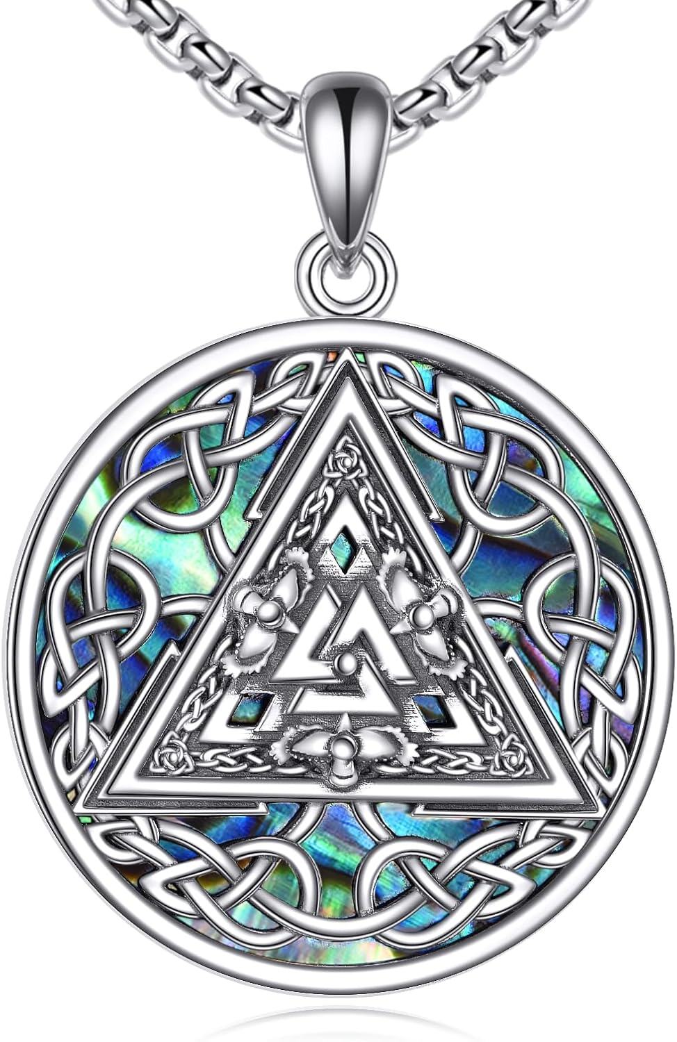 wholesale 925 Sterling Silver Celtic Knot Triangle Pendant Norse Jewelry Necklace with Stainless Steel Chain-0-0