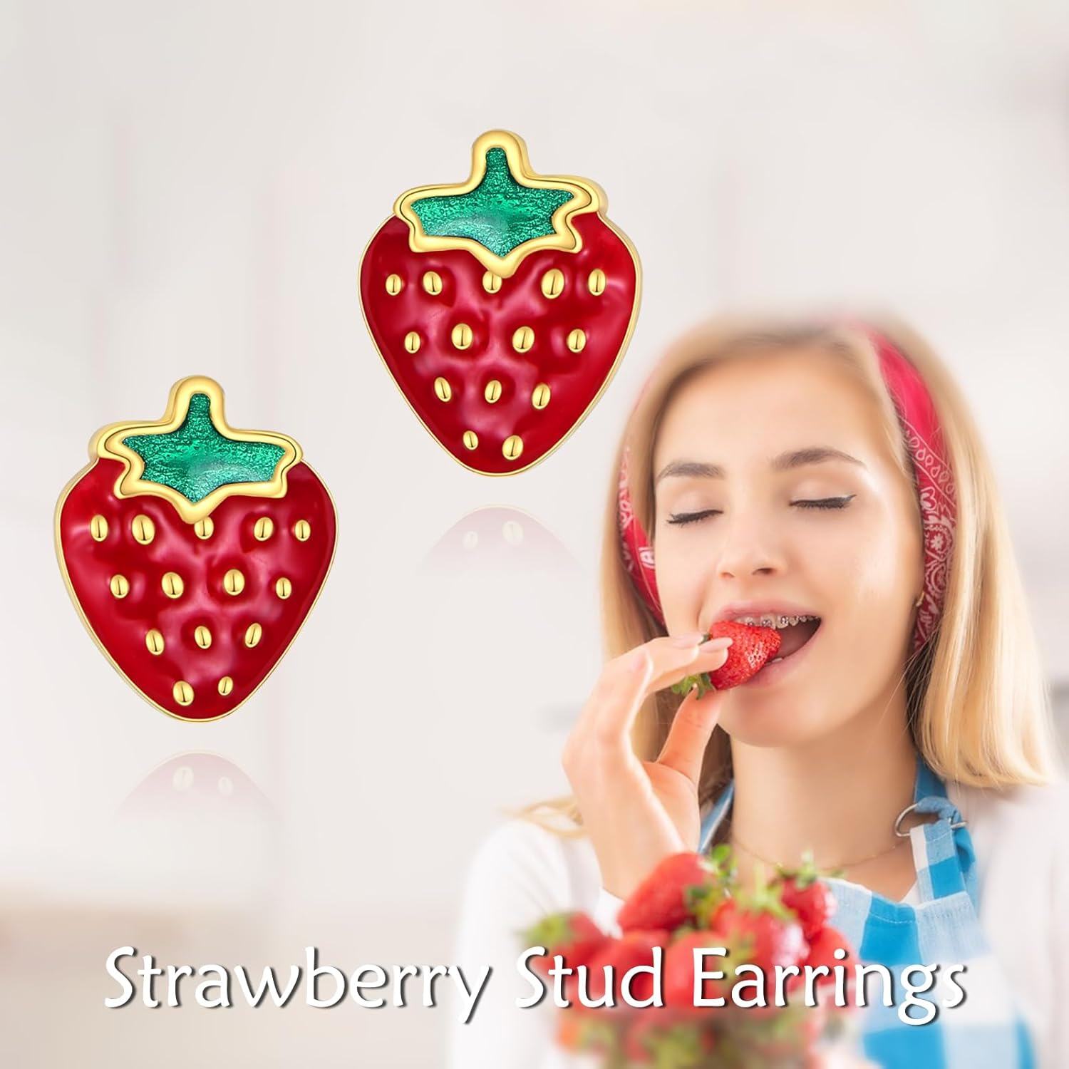 Sterling Silver Stone Strawberry Pineapple Stud Earrings Cute Fruit Jewelry Gift-0-5