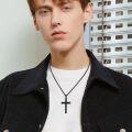 wholesale 925 Sterling Silver Black Cross Pendant Necklace  with Chain 24 - Mens & Womens  Set-0-4