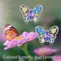 wholesale 925 Sterling Silver Butterfly Multicolor Crystal Stud Earrings for Women Gift Ideas-0-2