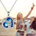 wholesale 925 Sterling Silver Sister Necklace With Blue Crystal Heart Pendant-0-1