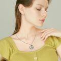 wholesale 925 Sterling Silver Feathered Peace Sign Moonstone Pendant Necklace for Women-0-5
