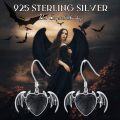 wholesale 925 Sterling Silver Heart Bat Wing Drop Earrings Black Enamel Gothic Jewelry for Women and Girls-0-4