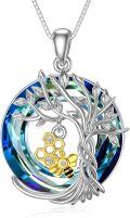wholesale Bee Necklace 925 Sterling Silver Honeycomb Tree Of Life Necklace With Blue Crystal Bee Jewelry Gifts For Women -0-0