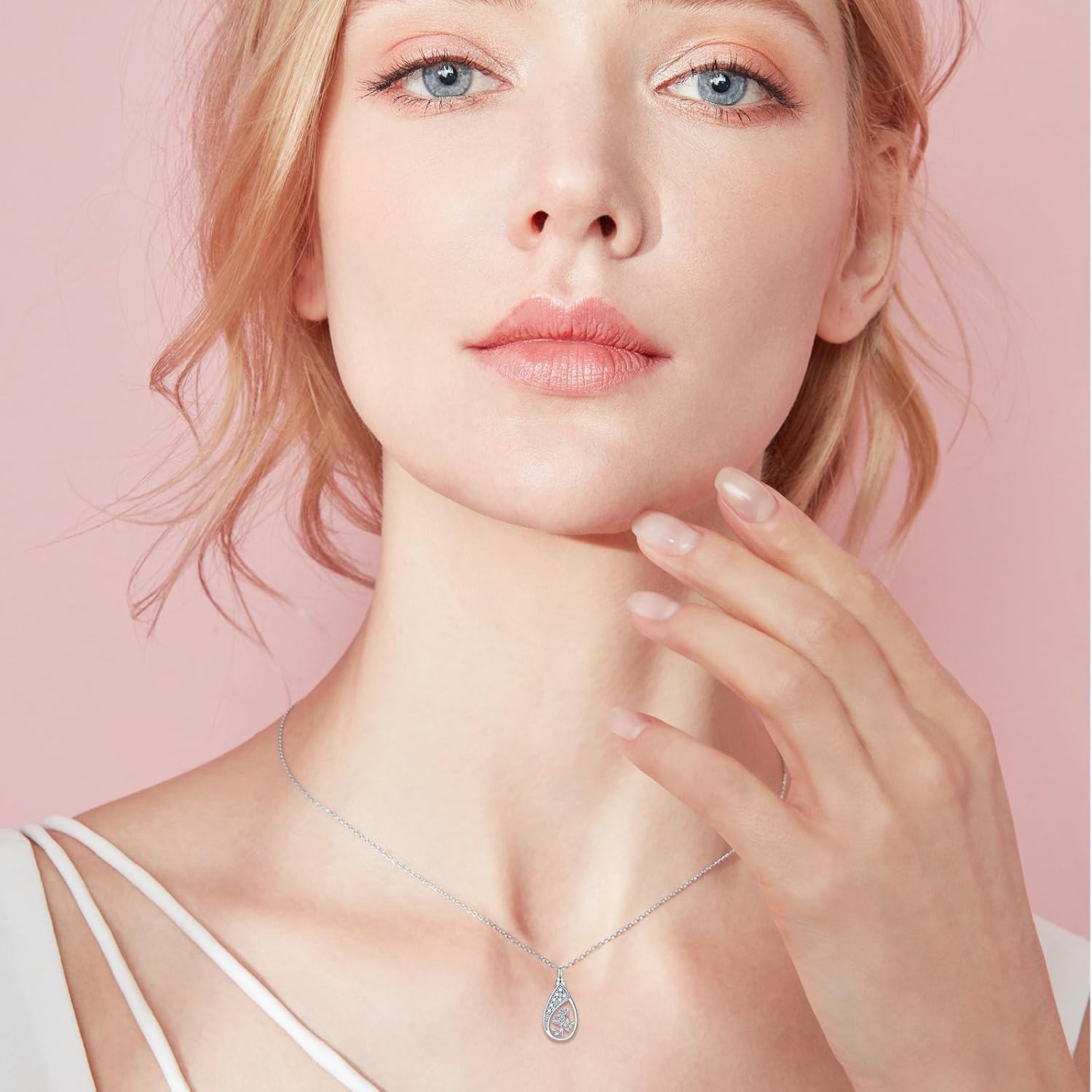 925 Sterling Silver Floral Tear Drop Keepsake Pendant Necklaces w/Funnel Set for Women's Memorial Jewelry-0-4