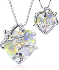 wholesale 925 Sterling Silver Birthstone Stethoscope Necklace for Nurse Doctor Med Student-925 Silver#04-April-Clear Crystal