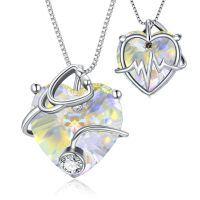 wholesale 925 Sterling Silver Heart Pendant Necklace Wholesale With Red Crystal-925 Silver#04-April-Clear Crystal