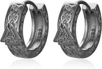 wholesale 925 Sterling Silver Metal Stone Celtic Hoop Earrings for Men-Valknut Hoop Earrings-Black